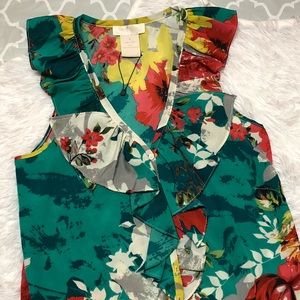 MM Couture Floral Tie Front Sleeveless Top